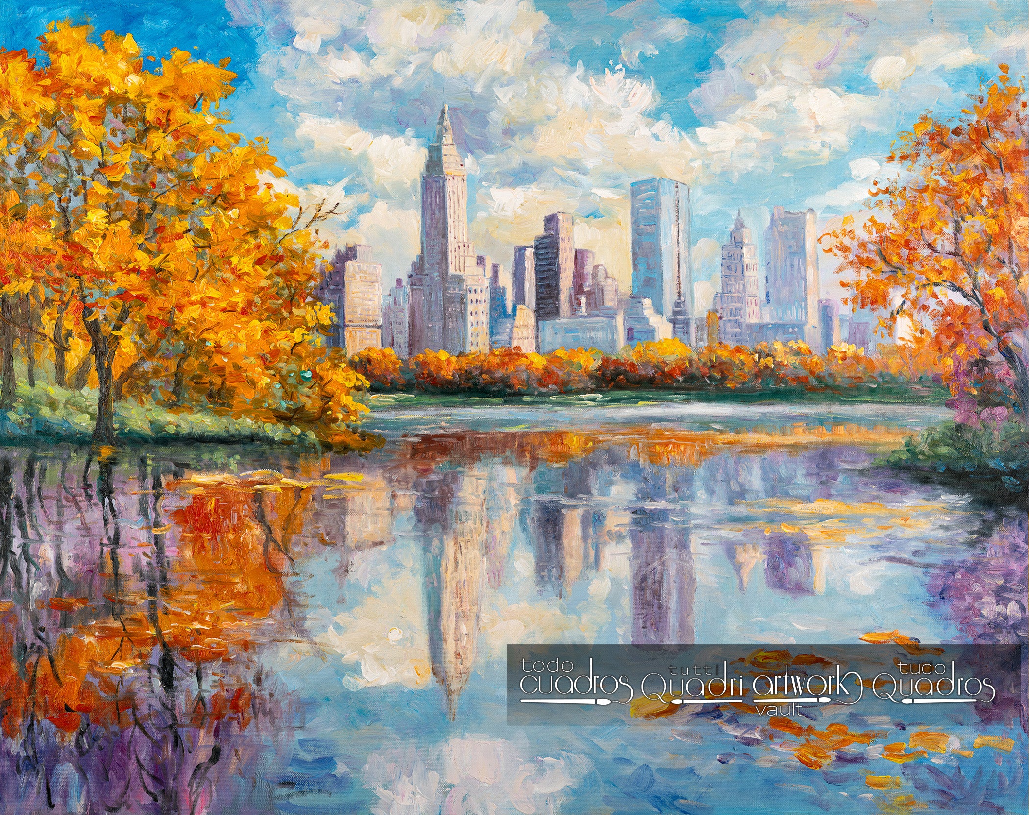 Herbstspiegelungen in New York, im Stil von Monet