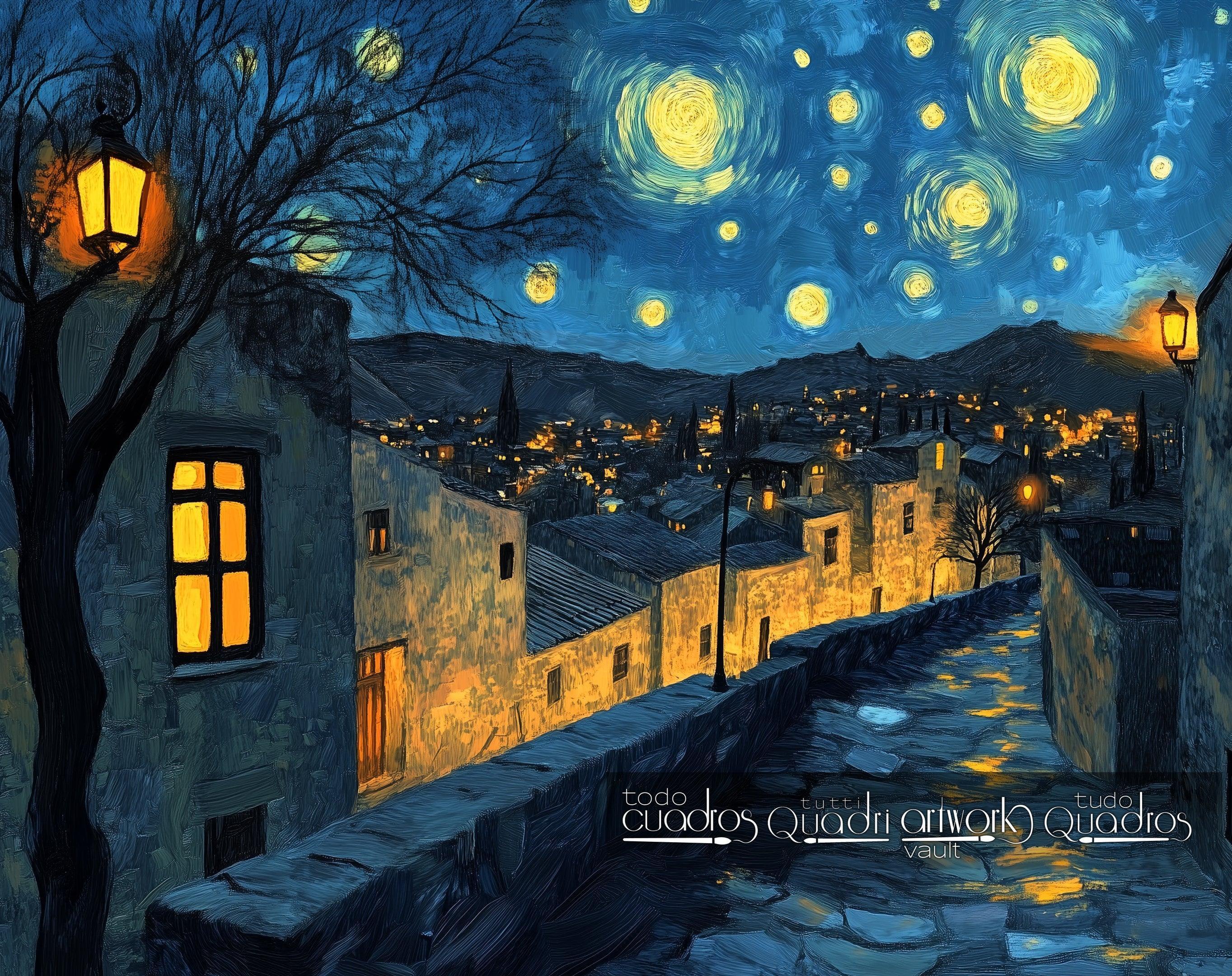 Straßen aus Licht und Sternen, im modernen Stil von Van Gogh