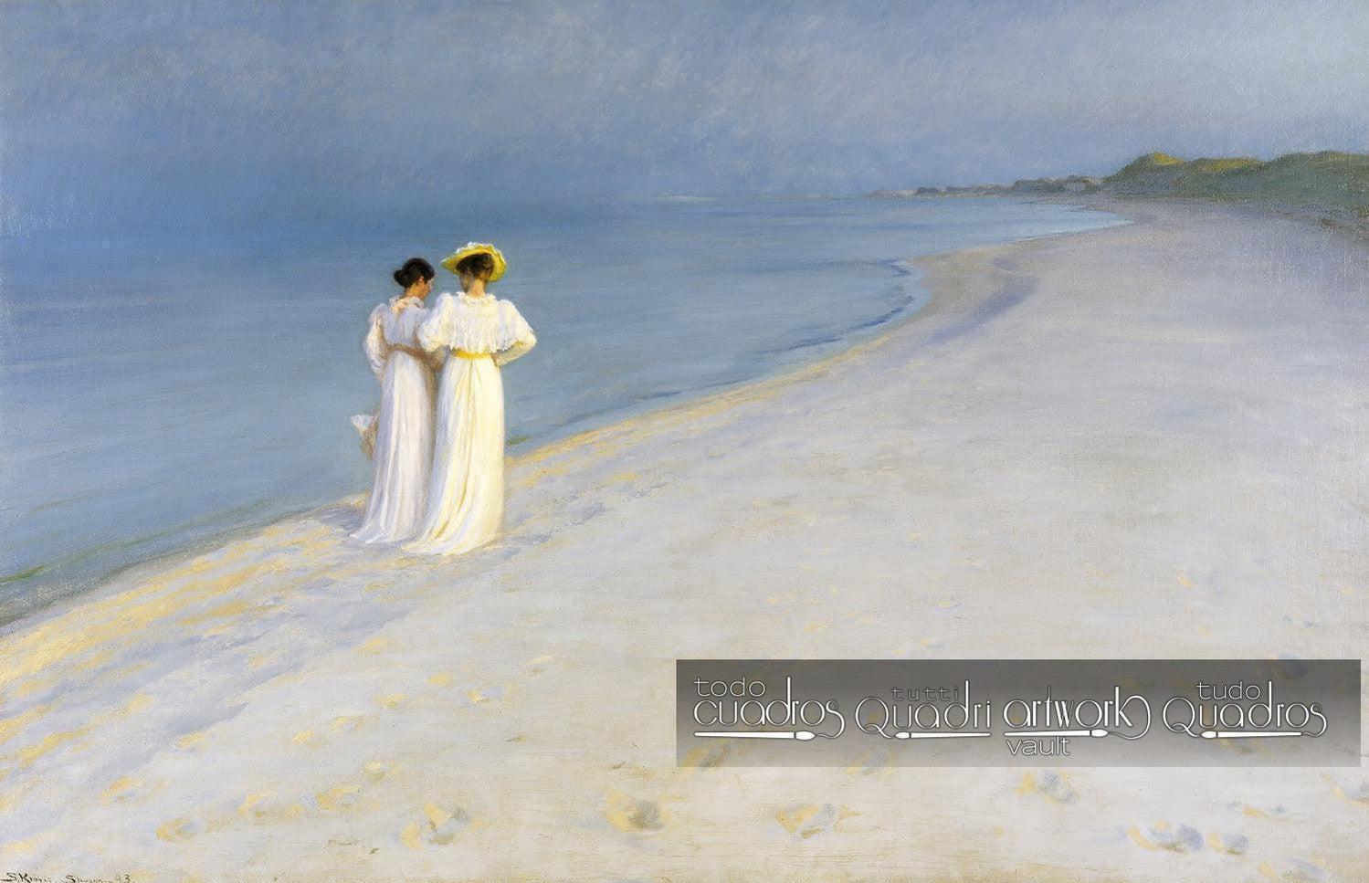 Sommerabend am Skagener Südstrand. Anna Ancher und Marie Krøyer beim Spaziergang, P. S. Krøyer