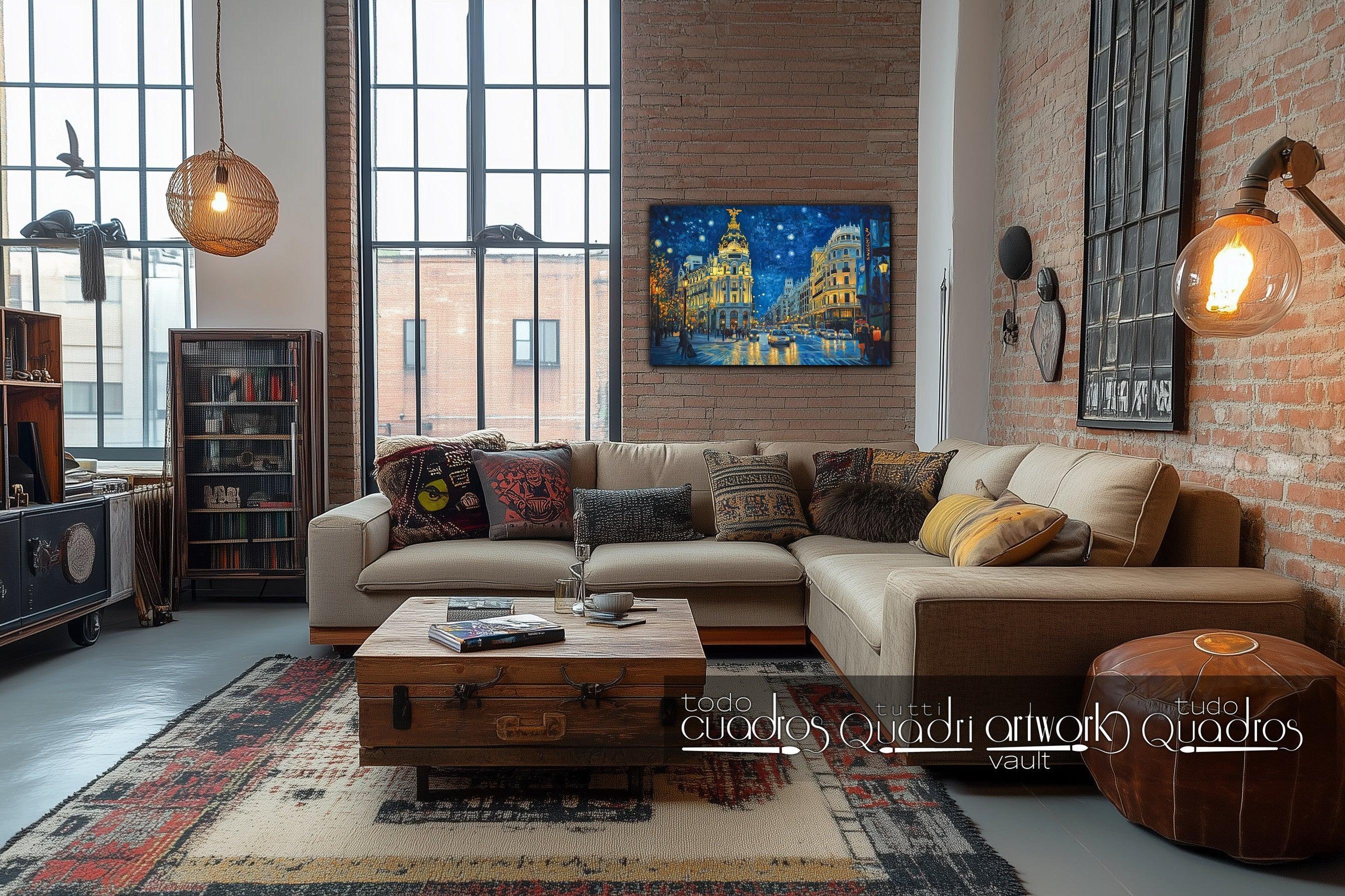 Nacht in Madrid, im Stil von Van Gogh